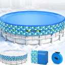 UIRWAY 24 ft Round Winter Pool Cover Heavy Duty PE - 24 Foot Round Above Ground Winter Pool Cover with Reinforced Seams, Blue Printed Design, Reflective Strips & Dual Secure Straps for Cold Protection