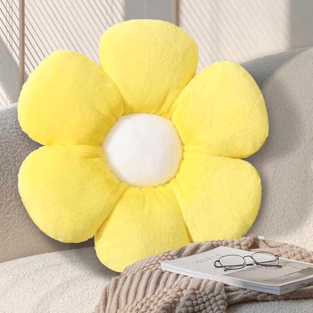 Flower Pillow,Cute Decorative Pillows,Flower Shaped Pillow,17.71In Soft Floral Floor Pillows for Home Sofa Bed Decorative (Yellow)