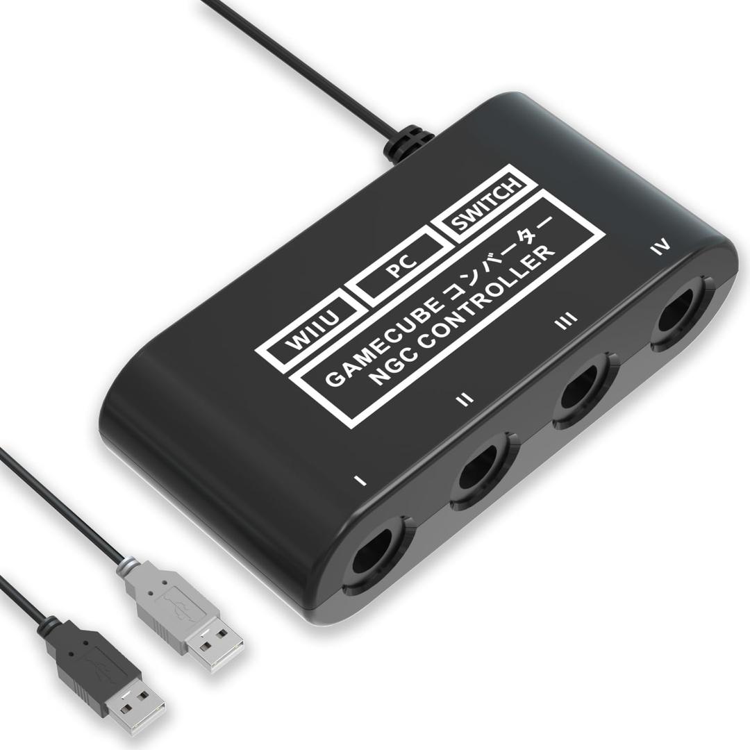 Gamecube Controller Adapter for Nintendo Switch /Switch2/Switch OLED Gamecubes Adapter, Super Smash Bros Choice for Wii u/ Switch2/PC USB, Support 4 Gamecube Controller and 180cm Long Data Cable