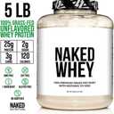 NAKED Whey 5LB 100% Grass Fed Unflavored Whey Protein Powder - Only 1 Ingredient, NSF Certified, Undenatured, Gluten Free, Soy Free, Promote Muscle Growth and Recovery - 76 Servings