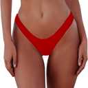 SherryDC Women's Sexy Cheeky Thong Brazilian Cut Low Rise High Leg Bikini Bottom (Red) Small