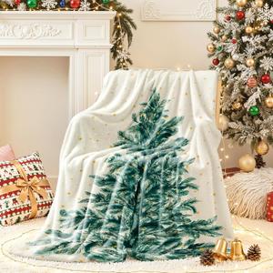 Lahome Christmas Blanket, Christmas Decorations Gifts for Women, Flannel Fleece Winter Holiday Blanket, Fluffy Cozy Soft Christams Throws for Couch Sofa Bed, ChristamsTree Pattern, Beige, 50" X 60"