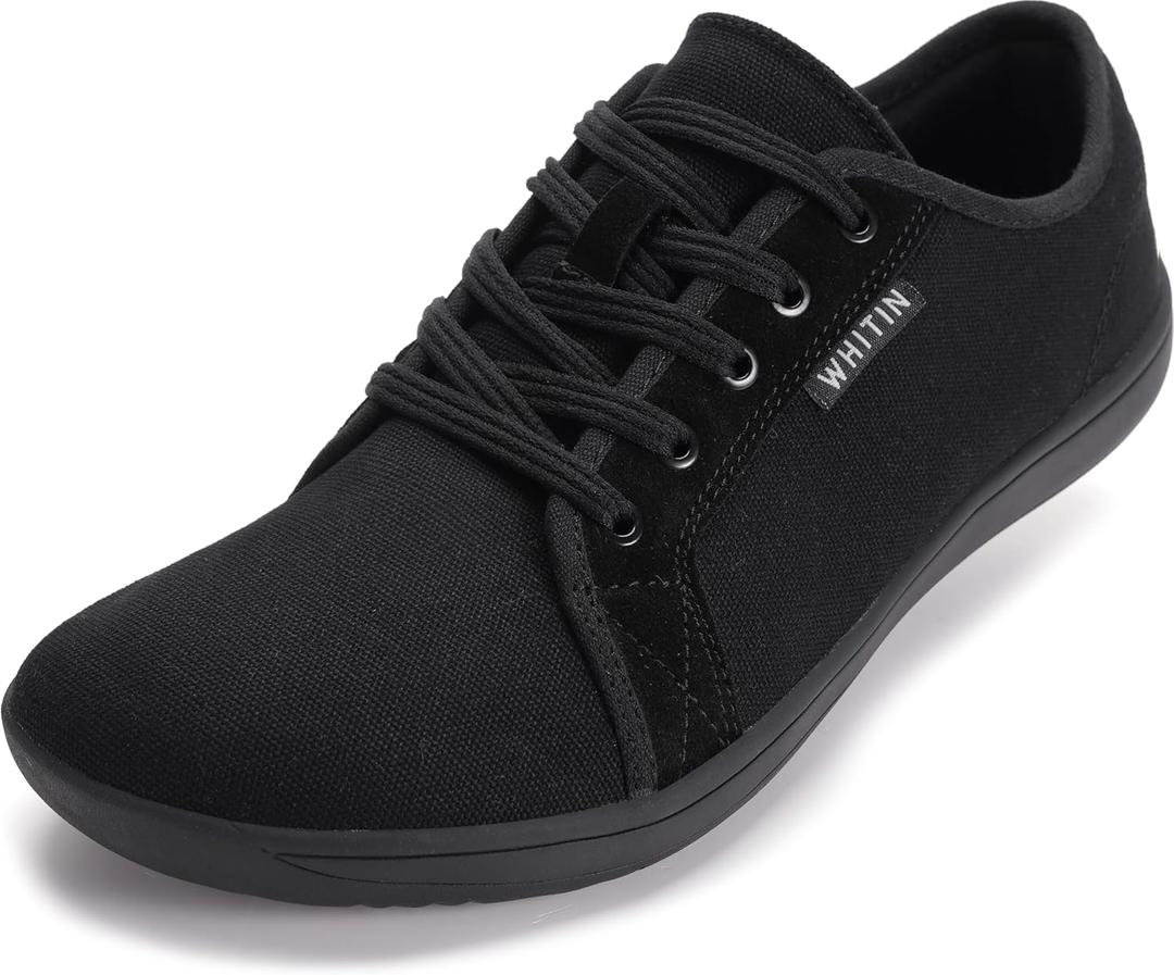 WHITIN Men's Canvas Barefoot Shoes | Wide Toe-Box | Zero-Drop Sole (W81 V2 | All Black (Canvas))