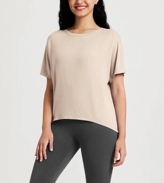 Ododos Women's Cozy French Terry Batwing Short Sleeve Tee, Small