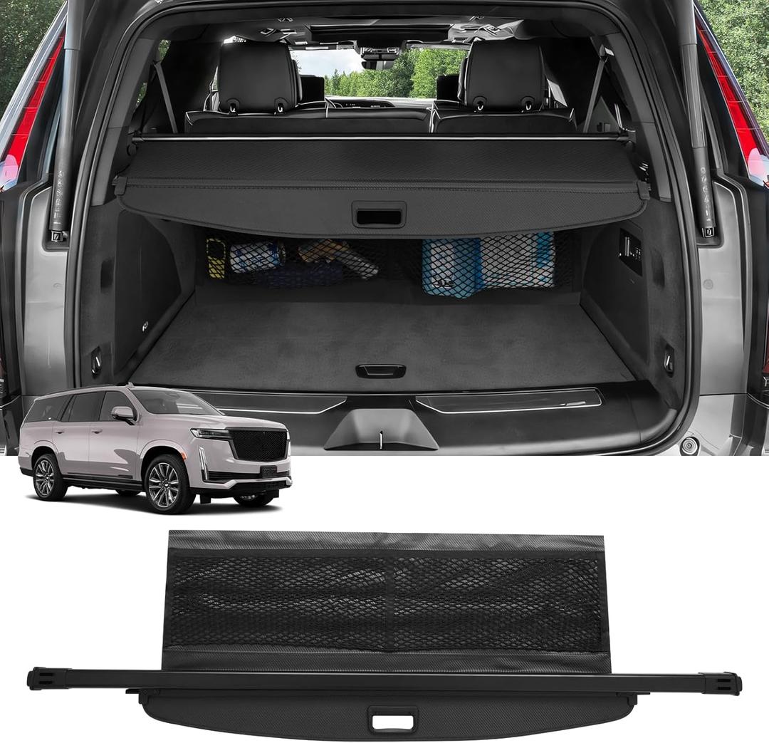 Autorder Cargo Cover for 2021-2025 Tahoe/Suburban/Cadillac Escalade/GMC Yukon Accessories Upgraded Trunk Cover with Extra Storage Net Carbon Fiber Retractable Security Shield Shade