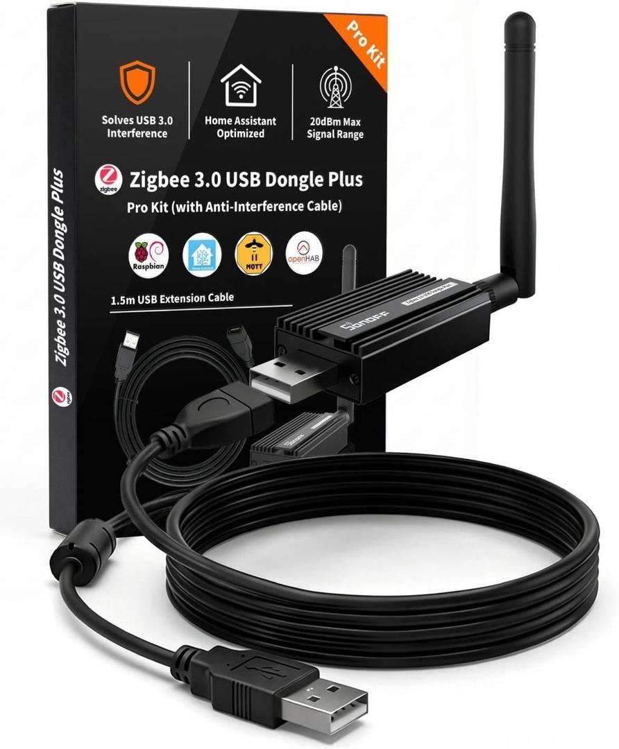 Zigbee 3.0 USB Dongle Plus-E (ZBDongle-E) Kit with 1.5m Shielded Extension Cable | Solves USB 3.0 Interference | EFR32MG21 Coordinator +20dBm for Home Assistant (ZHA), Zigbee2MQTT & Local Hub