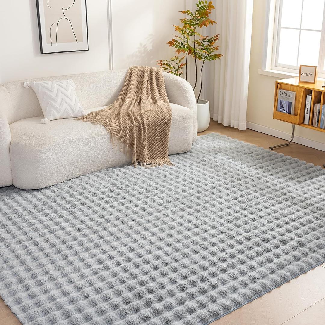 Amazon Basics Indoor Area Rug, 3D Bubble Washable Home Decor Carpet for Living Room, Bedroom, 8' W  10' L, Grey