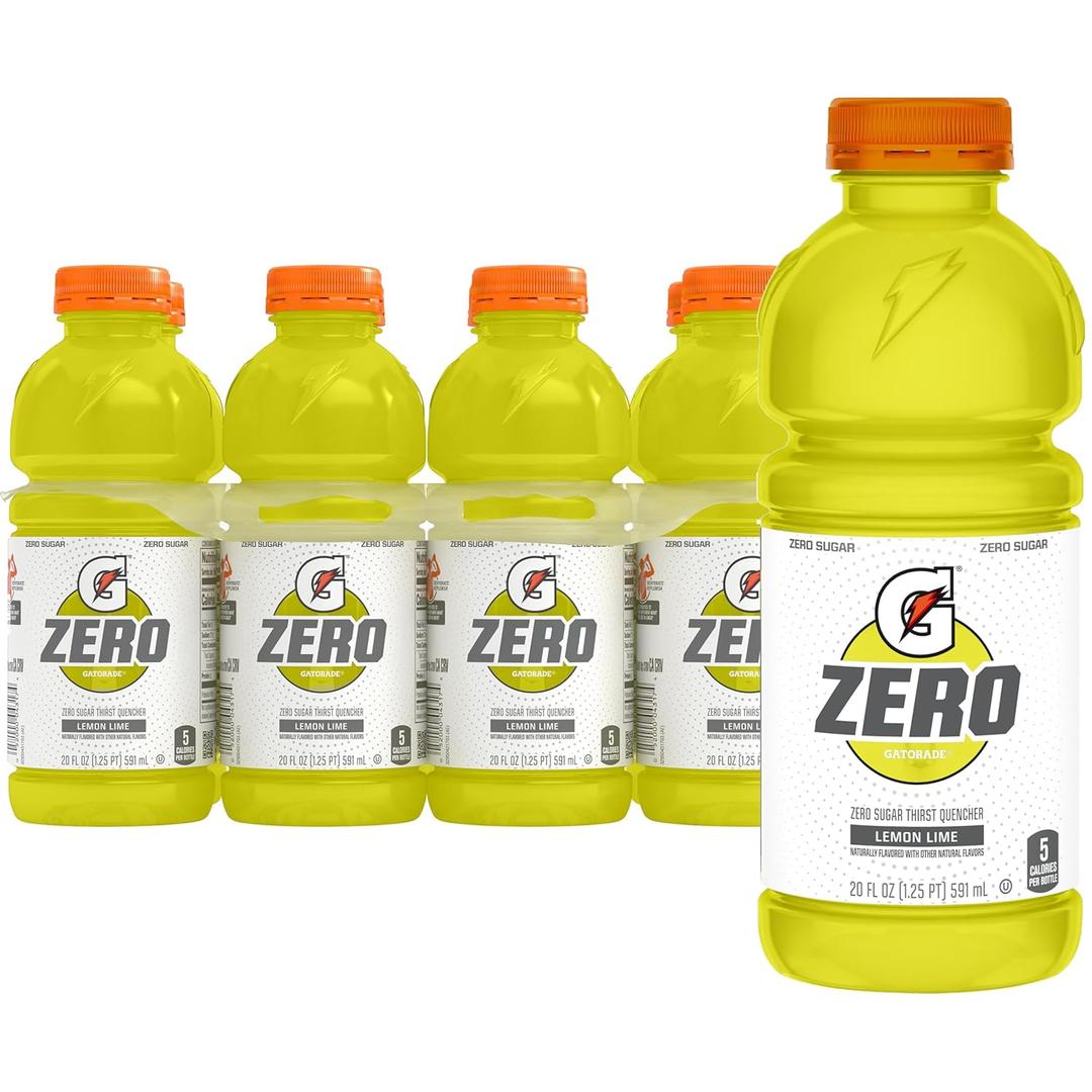 Gatorade Zero Sugar Thirst Quencher Sports Drinks, Lemon-Lime, 20 Ounce Bottles (Pack of 8) (EXP 02/24/27)