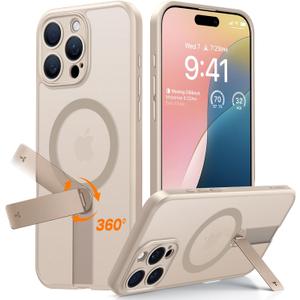 TORRAS Desert Titanium 360 Spin Stand Magnetic Case for iPhone 16 Pro Case with Full Camera Protection, Fit for MagSafe, 16FT MilGrade Shockproof Slim Phone Case for iPhone 16 Pro 6.3", Rose Gold
