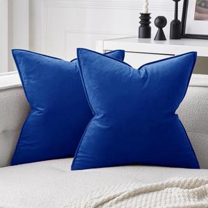 MIULEE Pack of 2 Royal Blue Decorative Velvet Throw Pillow Covers Soft Pillowcases Spring Solid Square Cushion Case for Sofa Bedroom Car 20x20 Inch