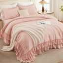 Andency Blush Queen Comforter Set(90x90Inch), 3 Pieces Lightweight Soft Ruffle Bedding Comforter Sets for Queen Bed, Farmhouse Shabby Chic Fluffy Soft Polyester Bed Set for All Season