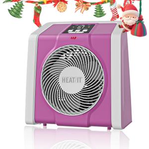 HEATIT Space Heater for Indoor, Digital Display with Thermostat, 1-12H Timer, Fan Mode,1500W/750W, Electric Space Heater for Office, Bedroom,Pink,10.6"Dx7.0"W x 11.8"H