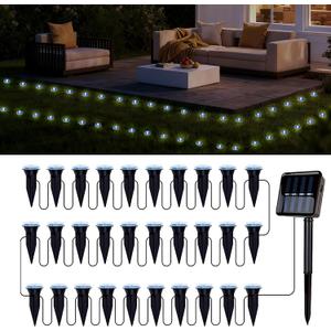 30 LED Solar Ground Lights Outdoor, Waterproof Solar Pathway Lights, LED Landscape Lighting for Garden, Patio, Driveway, Walkway - White (24.6FT)