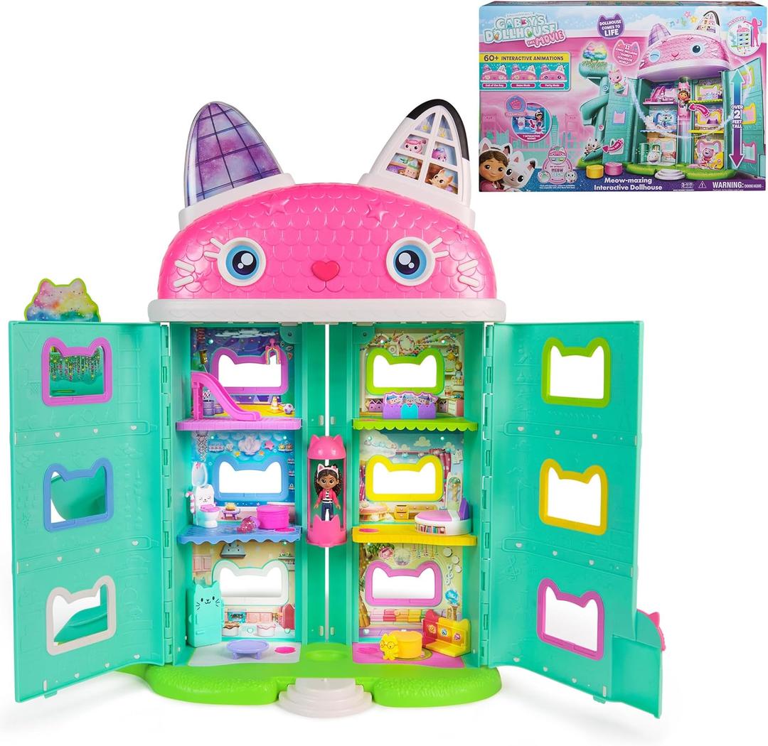 Gabby's Dollhouse: The Movie, Meow-Mazing Interactive Dollhouse, 7 Rooms, LCD Screen Eyes, Figures, Sound FX, Kids Toys for Girls & Boys Ages 3 and Up