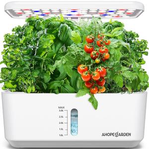 Ahopegarden Indoor Garden Hydroponics Growing System: 10 Pods Plant Germination Kit Aeroponic Herb Vegetable Growth Lamp Countertop with LED Grow Light - Hydrophonic Planter Grower Harvest Lettuce (White)