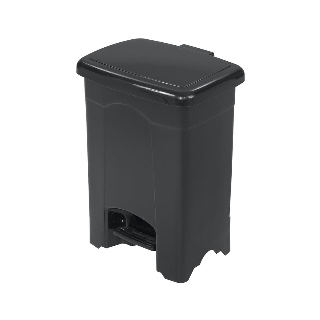 Safco Step On Plastic Trash Can with Foot Pedal, 4 Gallon Garbage Can for Kitchen, Bedroom, Office, Hands Free, Black