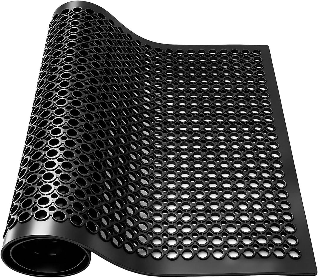 83x36x0.4in Commercial Floor Mat with Drainage Holes Rubber Floor Matting Anti-Fatigue Mat with Non-Slip Backing for Commercial Restaurant Kitchen Bar Use Wet Area, 2'11" x 6'11"