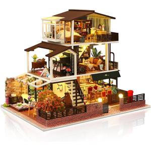 DIY Miniature House Kit, Tiny 3D Wooden European Retro Villa, Mini Dollhouse Building Kit with Dustproof Cover & Music Movement, Creative House Craft for Adults, Gift for Family and Friends