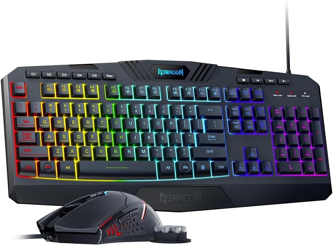 Redragon Updated S101 Programmable Gaming Keyboard and Mouse, RGB Backlit Keyboard Mouse with Software, Independent Macro Record Keys, Value Combo Set
