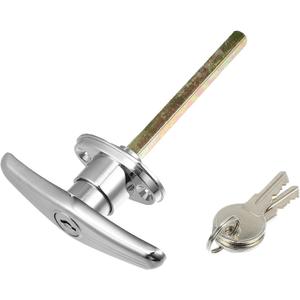 X AUTOHAUX 1 Set Universal Garage Door Keyed T-Handle Lock Kit Shed Door Lock T Handle with 2 Keys for Most Brands of Truck Caps Camper Recreational Vehicle Barns Chrome Silver Tone