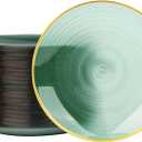 100PCS Transparent Green Gold Plastic Plates, 10 Inch Heavy Duty Disposable Dinner Plate with Gold Rim, Round Party Plates for Wedding, Party, Camping, Picnic, Birthday