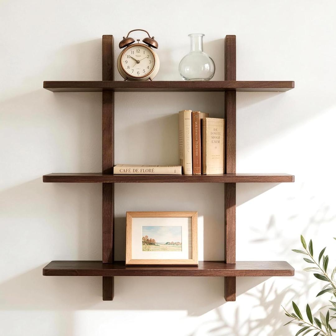 Floating Shelves for Wall 28 inch x 31.5 inch 3-Tier Wall Mounted Floating Shelf Heavy Duty Solid Pine Wood Wall Shelving for Home Living Room, Coffee Bar, Book Storage, Kitchen Decor