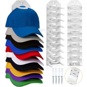 2 x Hat Organizer for Baseball Caps, 2 Pack Hat Rack for Wall, Wall Mounted Adhesive Cap Rack, Hat Holder Hanger Hold Up to 20 Cap, Baseball Hat Storage Organizer for Door, Closet, Bedroom (White)