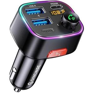 Syncwire Bluetooth 5.4 FM Transmitter Car Adapter 48W (PD 36W & 12W) [Light Switch] [HiFi Bass Sound] [Fast Charging] Wireless Radio Music Adapter LED Display Hands-Free Calling Support USB Drive