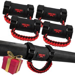 Badass Moto UTV Grab Handles Roll Bar Pack of 4, RZR Passenger Grab Handle Grips Fits Polaris Ranger, Mule, Teryx, CFMoto, Yamaha, Honda Pioneer, Can Am SxS, ATV Accessories Red Paracord