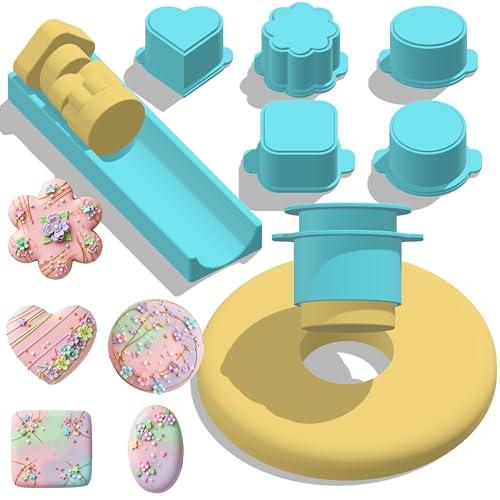 Hokkieam 5 PCS Cake Pop Mold Set with 7.87-inch Tray, Heart Square Cloud Oval Round 3D Printed Cake Pop Cutter and Pusher, Baking Molds for Home Baking, Birthday Parties, Wedding Desserts