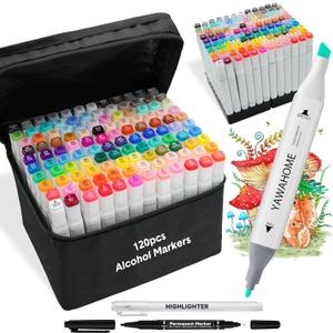 Alcohol Markers Set 120 Colors - Coloring Markers for Adult Coloring Books Professional Permanent Blending Marker Pens Artist Sets for Drawing Painting Sketching Illustration Kids Gifts