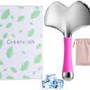 Greenstalk Stainless Steel Gua Sha Facial Tool for Women2-in-1 Cooling Massager & Ice Roller with Handle, Built-in Anti-Freeze Liquid for Skincare, Lifting, and Puffiness Relief