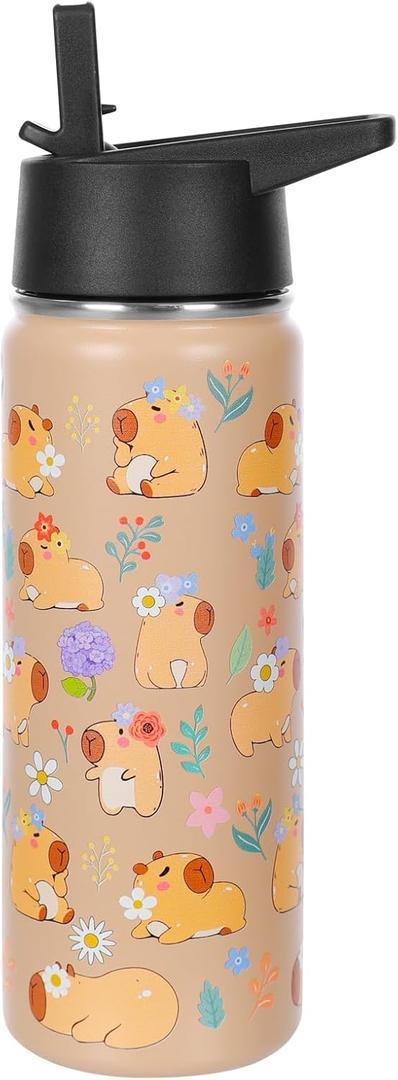 Capybara Water Bottle with Straw - 510ml/18oz Cute Stainless Steel Water Bottles,Capybara Cup Insulated and Cold-keeping,Bpa-free Water Bottle,Capybara Stuff Gifts for Boys Girls Outdoor Sports
