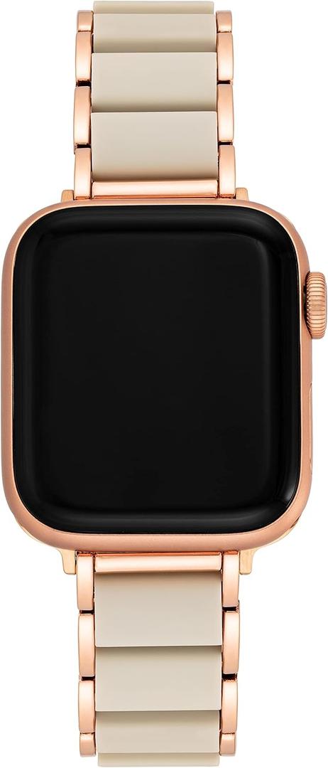 Anne Klein Silicone Fashion Bracelet for Apple Watch, Secure, Adjustable, Apple Watch Replacement Band, Fits Most Wrists (42mm (Series 1-3) 44/45/46/49mm (Ultra & Ultra 2), Cream/Rose Gold)