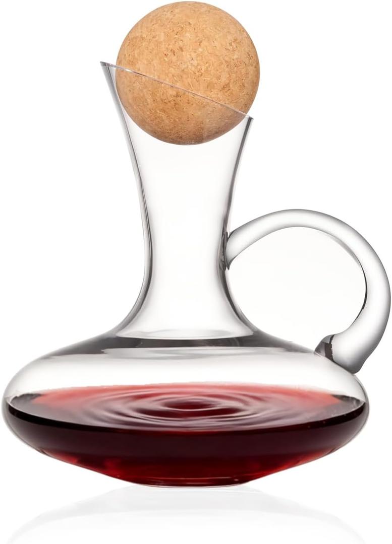Permium Crystal Wine Decanter with Stopper & Ergonomic Handle, Hand Made-790ml, Ultra Clear Lead-Free Glass & Dishwasher Safe,Durable&Stable.Enhances Wine Aroma&Flavor for your tasting at home.