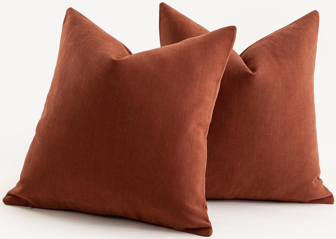 MANDIOO Pack of 2 Chenille Throw Pillow Covers Elegant Design Soft and Luxurious Decorative Cushion Covers Pillowcase Couch Sofa Bedroom Living Room Home Decor 20x20 Inch Rust