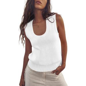 Saodimallsu Women's Ribbed Knit Sweater Vest, White, Large