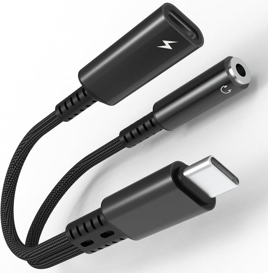 USB C to Headphone Jack Adapter and Charger, 2 in 1 Type C to 3.5mm Aux Audio Adapter with PD 60W Fast Charging for iPhone 16 15 Pro Max Plus, Samsung Galaxy S25 S24 S23 Ultra and More USB C