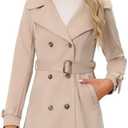 Allegra K Women's Faux Suede Trench Coat Jacket Classic 2023 Fall Winter Double Breasted Overcoat L