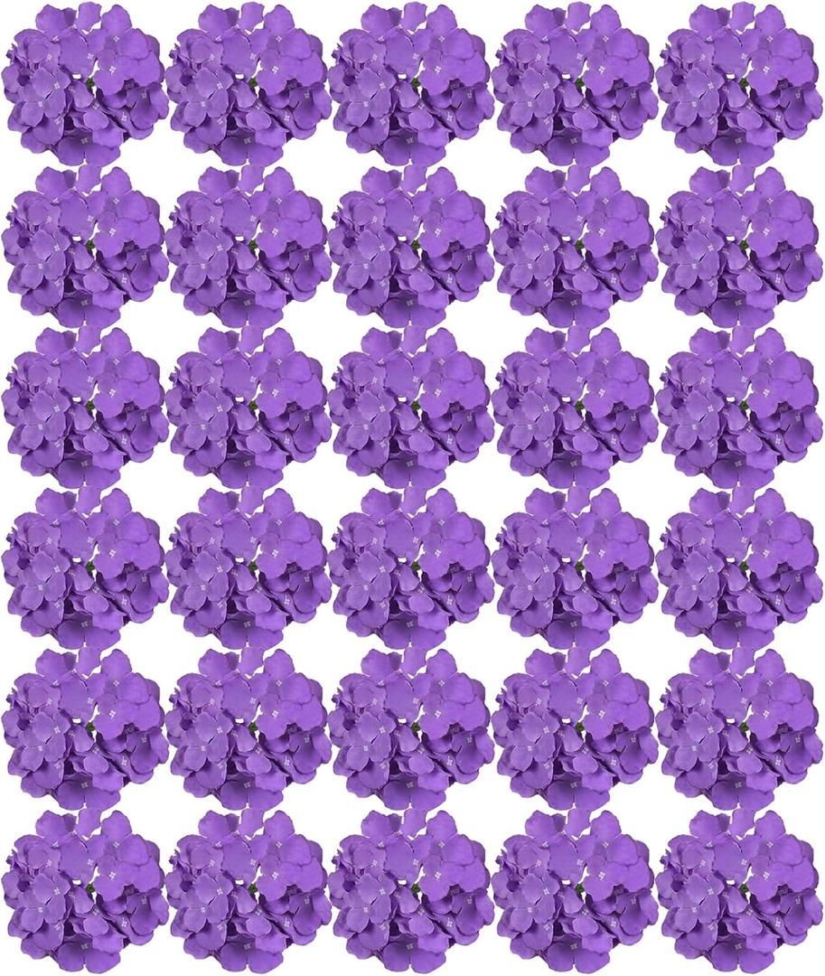 FagusHome Silk Hydrangea Heads 30 Pcs Artificial Flowers Only Heads No Stems Fake Hydrangea Flowers for Home Wedding Decor No Stems (Purple)