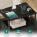 JARHETUN Nightstand Set of 2, Night Stands with Charging Station, 26.4 Inch Tall Bedside Table with Metal Shelf, Side Table with 2 Fabirc Drawers for Bedroom, Black