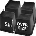 4 Pack Bed Risers 5 inch Heavy Duty, Oversized Furniture Risers, Black Bed Lifts Risers for Table, Sofa, Chair, Couch, Desk, Bed Frame Risers Supports Up to 6,500 Lbs