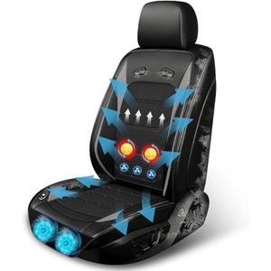 Cooling Car Seat Cover,Ventilated Seat Coolers for Vehicle with Vibration | 5 Quiet Turbo Fan,3 Speed,5 Vibration Mode,48 3D Air Vents,Anti Sweat Seat Cooler Pad,for Cars SUV Truck,Summer Driving