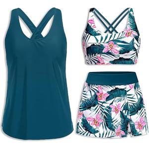 Daci Womens  Piece Tankini Swimsuits with Skirt - Tummy Control Bathing Suit Swim Tank Top and Sport Bra 2026 Athletic Swimwear L, Blue Pink