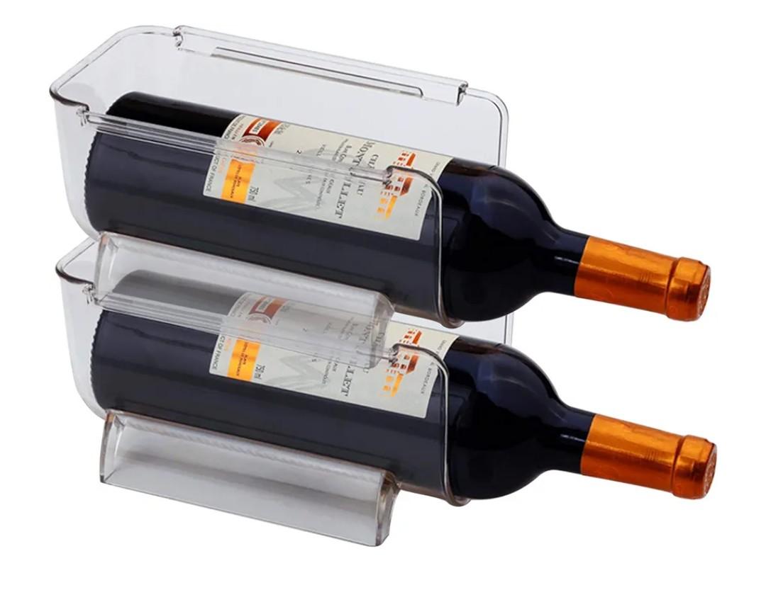 2 Pack Plastic Stackable Water Bottle and Wine Rack Storage Organizer for Kitchen Countertops, Pantry, Fridge, Clear