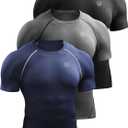 NELEUS Men's 3 or 4 Pack Workout Athletic Compression Shirts (Medium, 5022 Black/Grey/Navy Blue)
