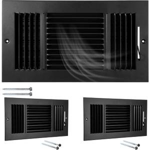 Wesiti 2 Pcs 12 x 6 Inch Vent Covers for Home Ceiling HVAC Sidewall Air Register 3 Way Vents Wall Register Solid Steel Manual Adjuster for Home Bathroom Toilet Office (Black)