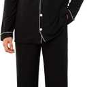 U2SKIIN Mens Ultra Soft Pajama Set, Stretch Long Sleeve Lounge Pjs Button-Down Lightweight & Cozy Sleepwear (Medium, Black)