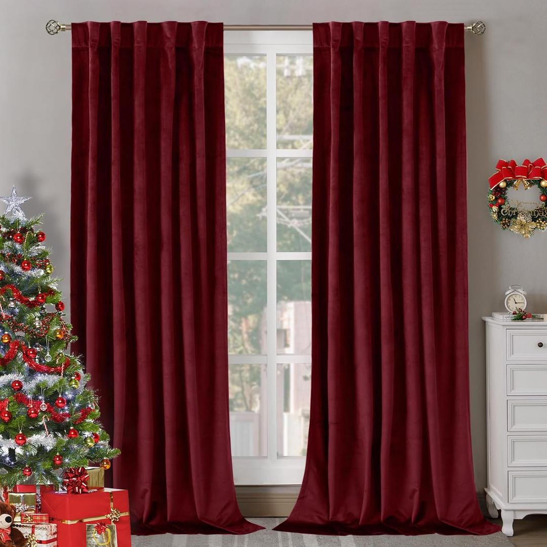 BGment Red Velvet Blackout Curtains for Living Room, 84 inches Long Thermal Insulated Curtains Noise Reduce Back Tab and Rod Pocket Luxury Panels for Bedroom, 2 Panels, 42 x 84 Inch