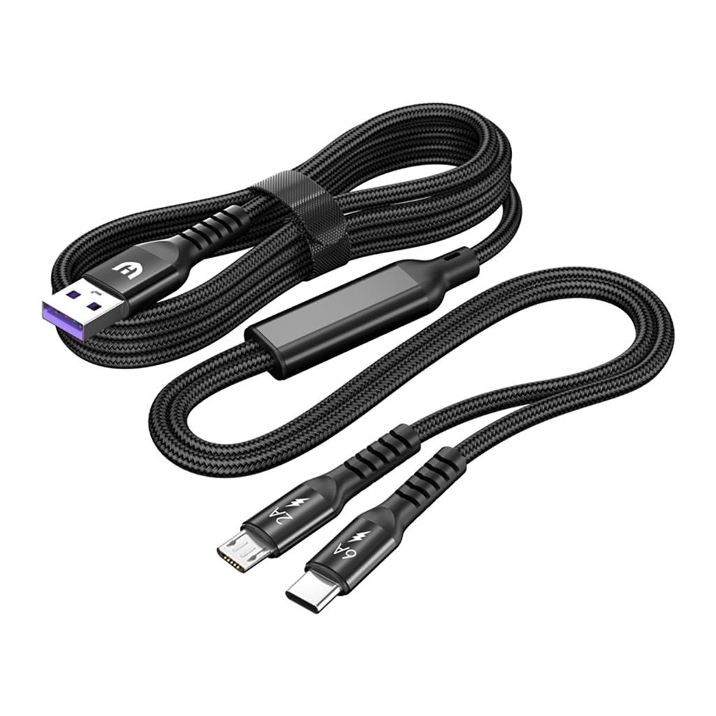 2 in 1 USB Charging Cord Wire Nylon Weaving with USB 5Pin and Type C Output Connectors for Phones Tablets Laptops